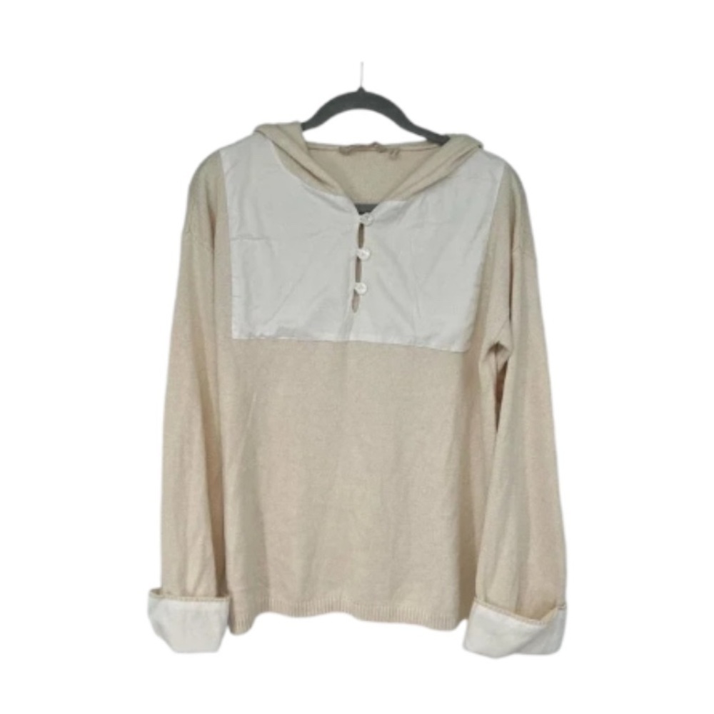Soft Surroundings Ellison Hoodie Pullover Wool Blend Cream Sweater Size Small‎